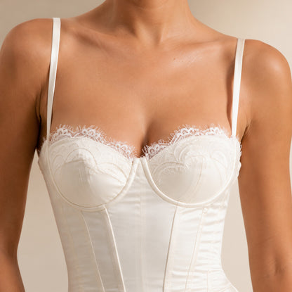 Satin Lace Trim Corset Mini Dress