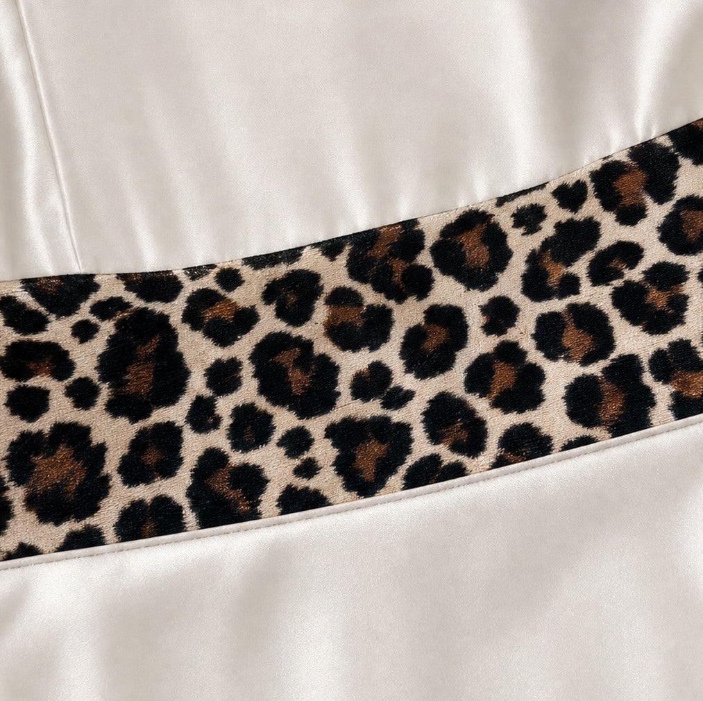 Satin Leopard Print Long Sleeve Midi Dress