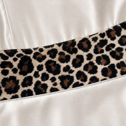 Satin Leopard Print Long Sleeve Midi Dress