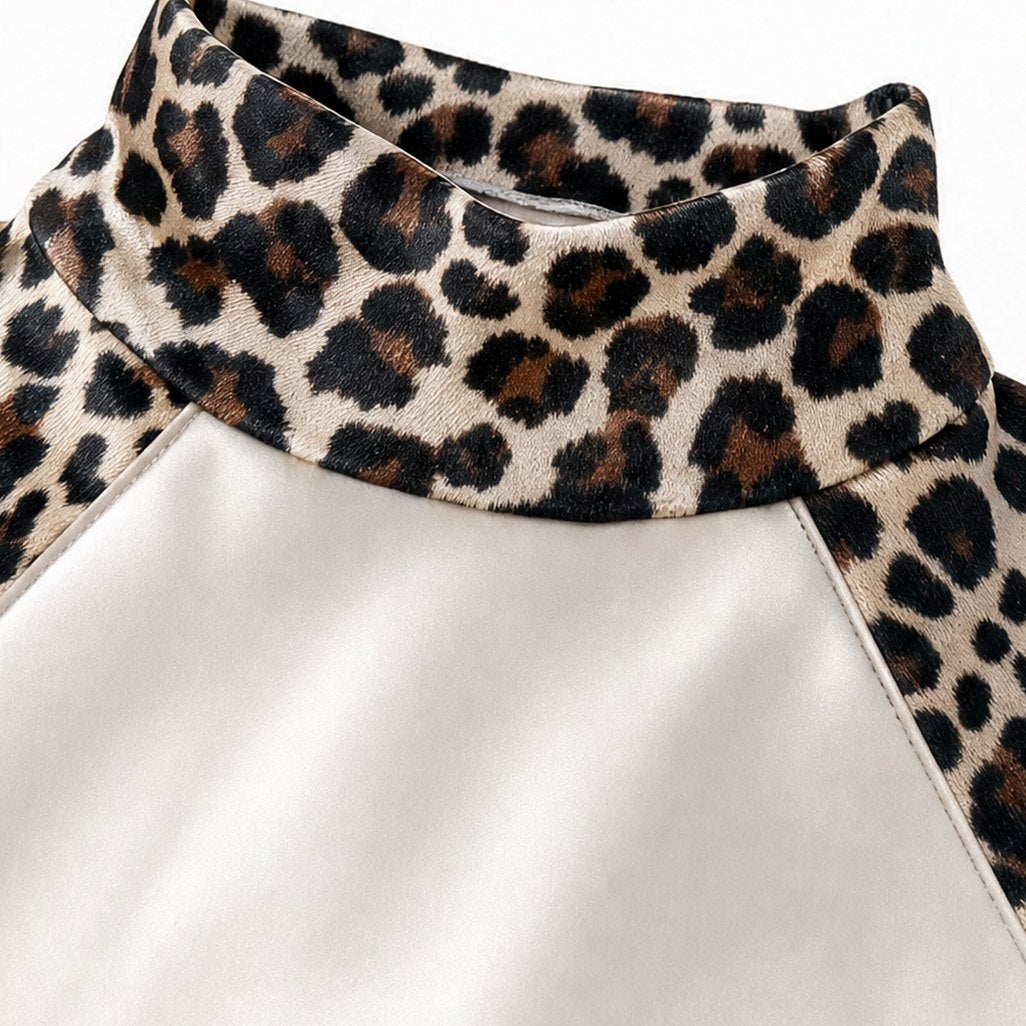 Satin Leopard Print Long Sleeve Midi Dress