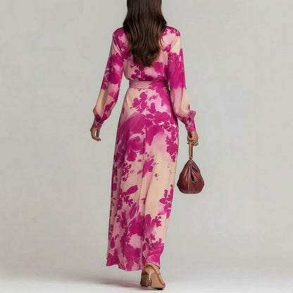 Satin Long Sleeve Wrap Maxi Dress