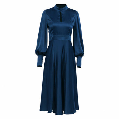 Satin Mock Neck Midi Dress
