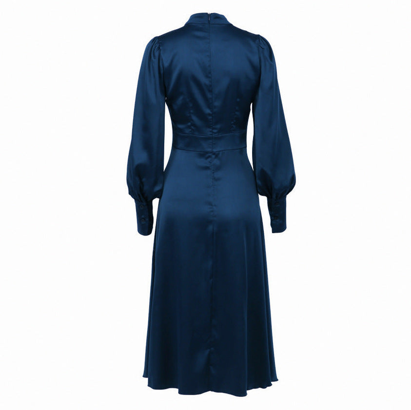 Satin Mock Neck Midi Dress