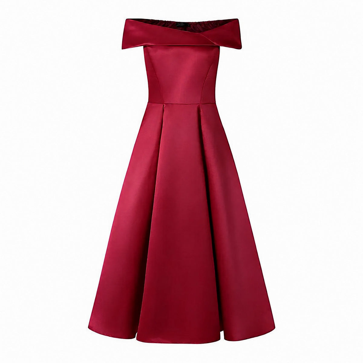 Satin Off Shoulder Pleated Midi Dress