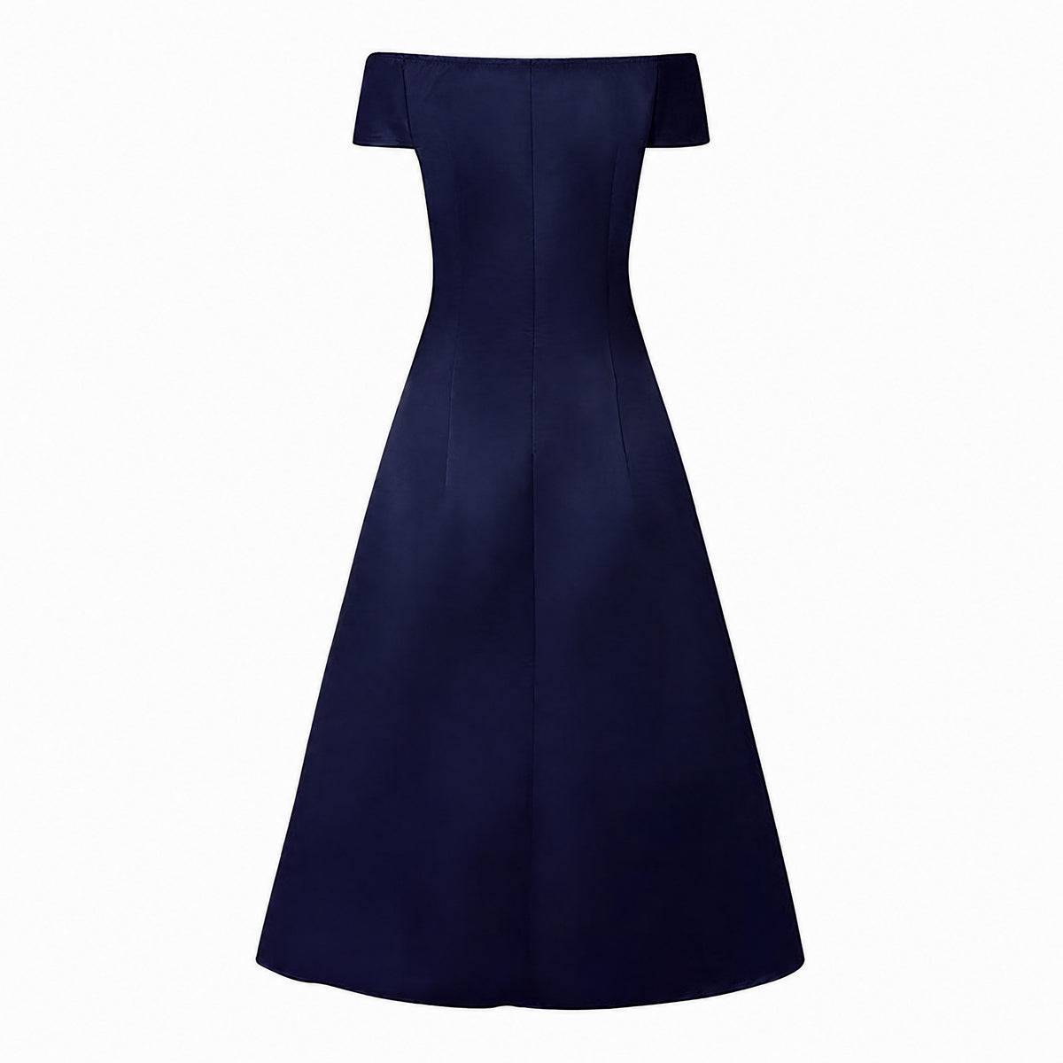 Satin Off Shoulder Pleated Midi Dress