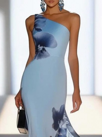 Satin One Shoulder Floral Maxi Dress