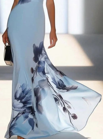 Satin One Shoulder Floral Maxi Dress