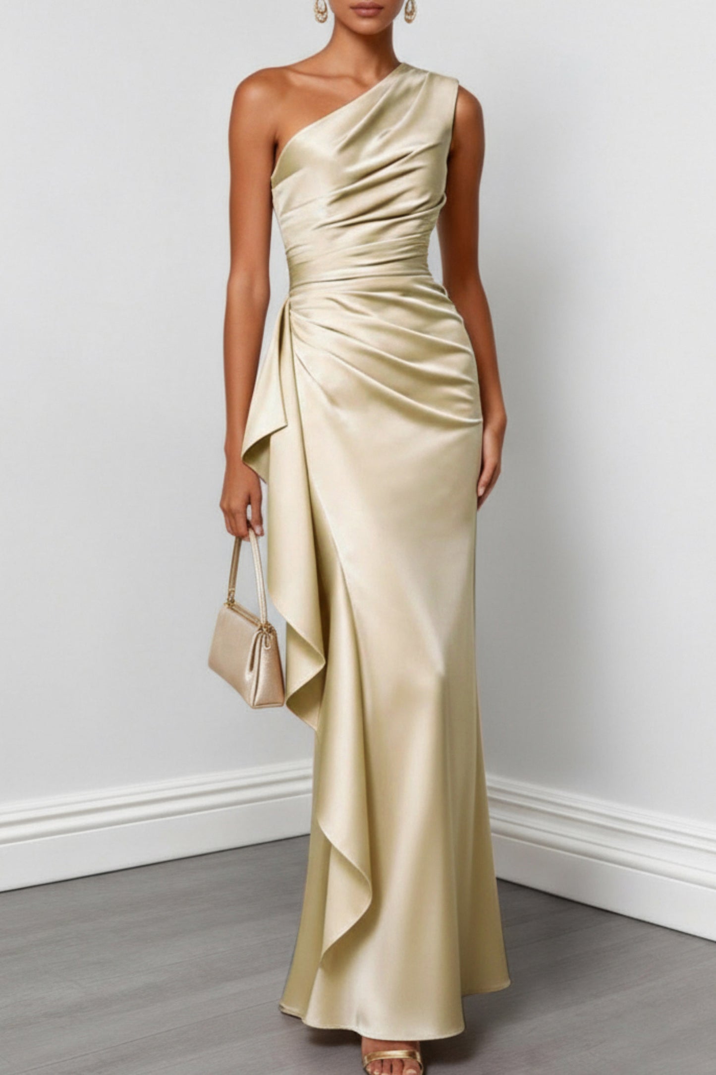 Satin One Shoulder Maxi Dress