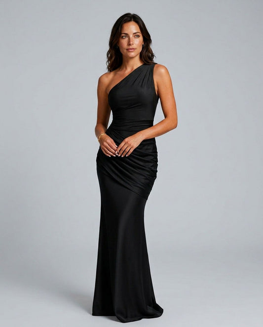 Satin One Shoulder Maxi Dress