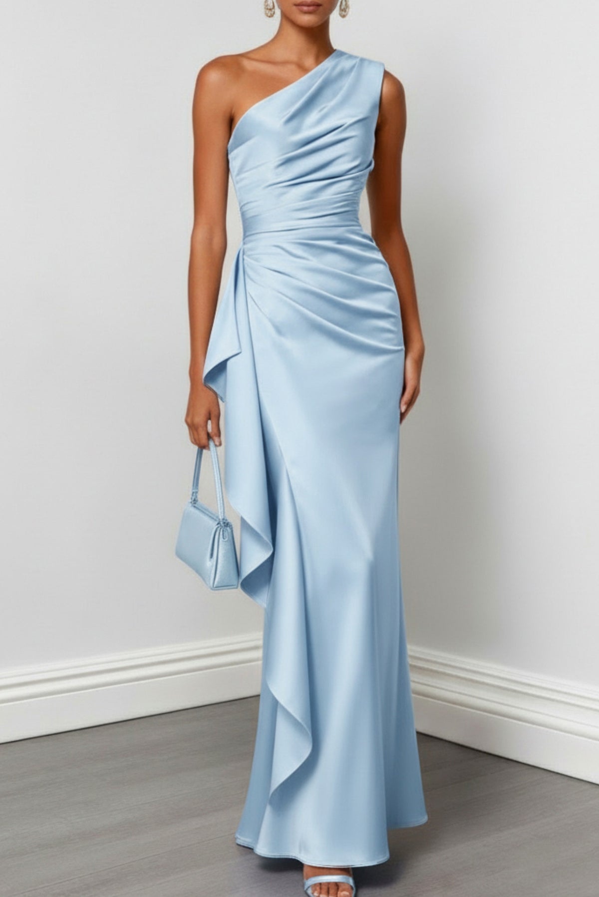 Satin One Shoulder Maxi Dress