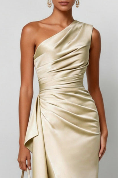 Satin One Shoulder Maxi Dress