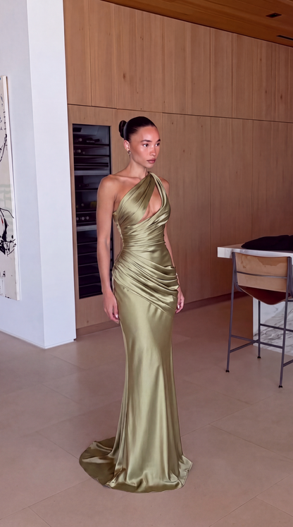 Satin One Shoulder Maxi Dress