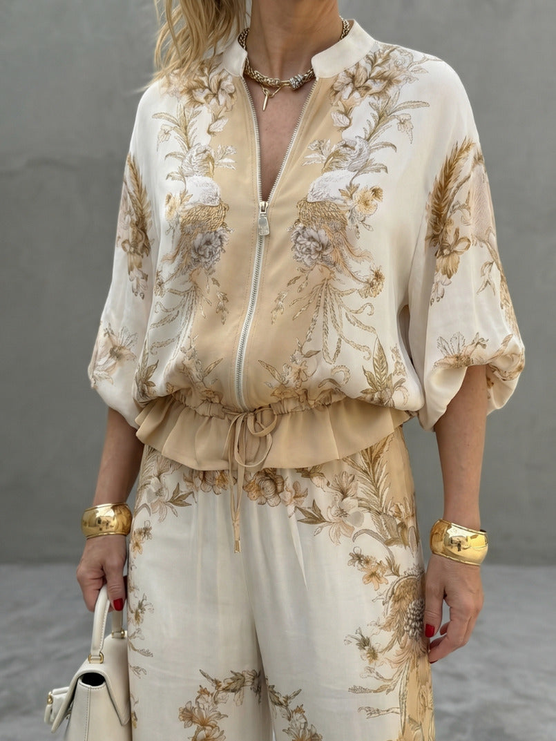 Satin Puff Sleeve Two Piece Set