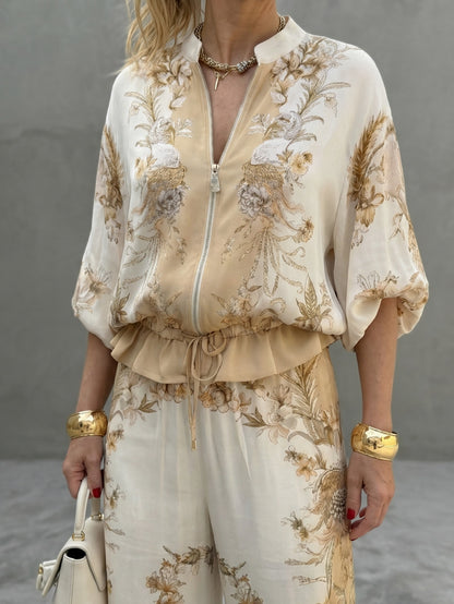 Satin Puff Sleeve Two Piece Set