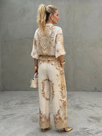 Satin Puff Sleeve Two Piece Set