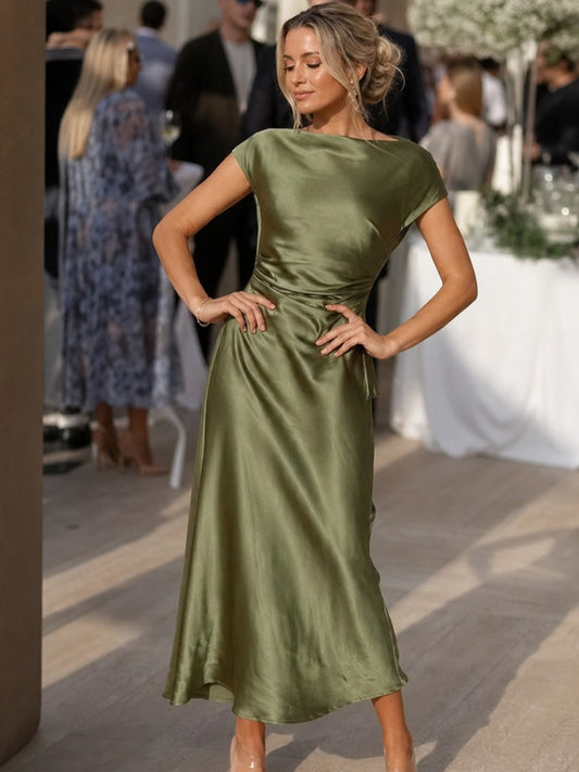 Satin Ruched Maxi Dress
