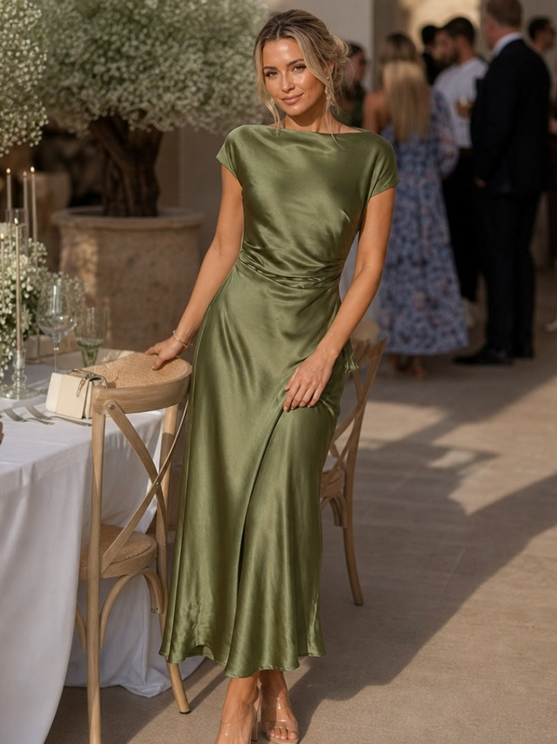 Satin Ruched Maxi Dress