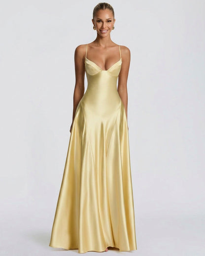 Satin Sweetheart A-Line Maxi Dress