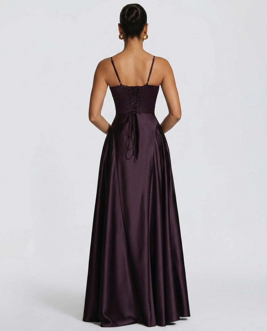 Satin Sweetheart A-Line Maxi Dress