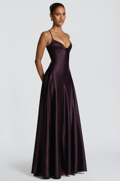 Satin Sweetheart A-Line Maxi Dress