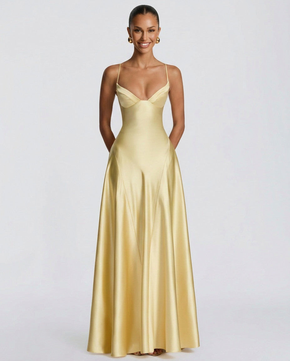 Satin Sweetheart A-Line Maxi Dress