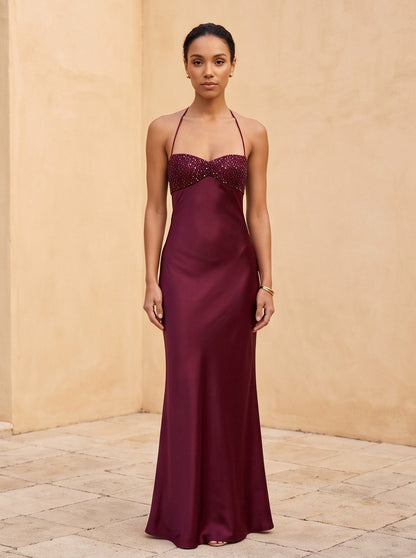Satin Sweetheart Backless Maxi Dress