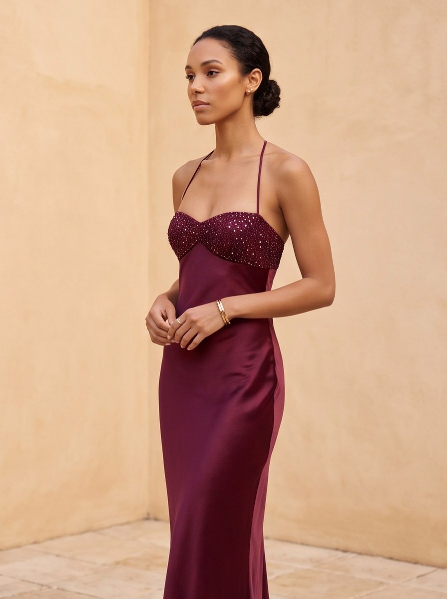 Satin Sweetheart Backless Maxi Dress