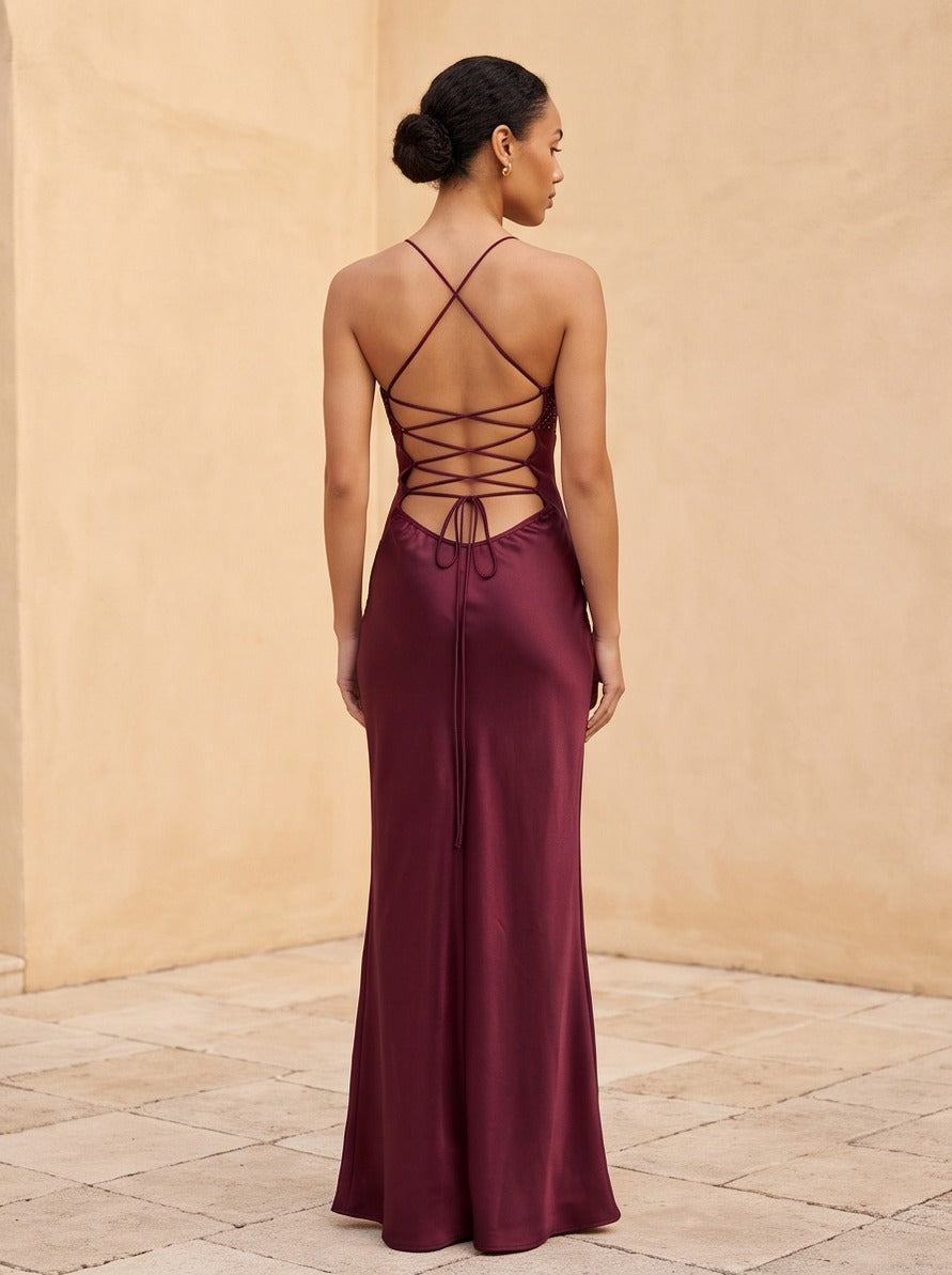 Satin Sweetheart Backless Maxi Dress