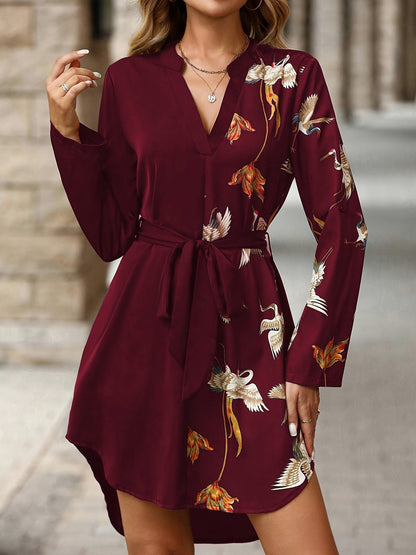 Satin Tie Waist Shirt Dress