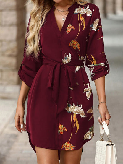 Satin Tie Waist Shirt Dress