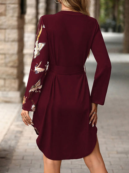 Satin Tie Waist Shirt Dress