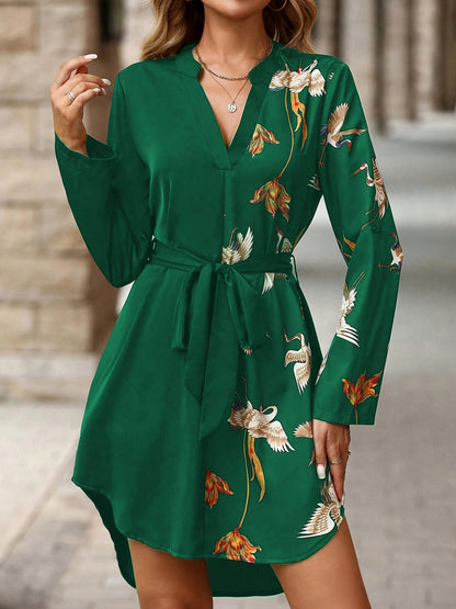 Satin Tie Waist Shirt Dress