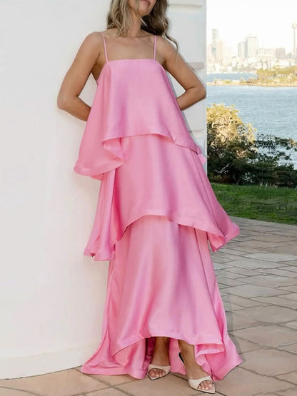Satin Tiered Ruffle Maxi Dress