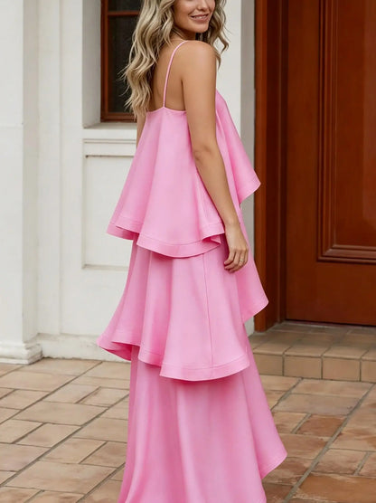 Satin Tiered Ruffle Maxi Dress