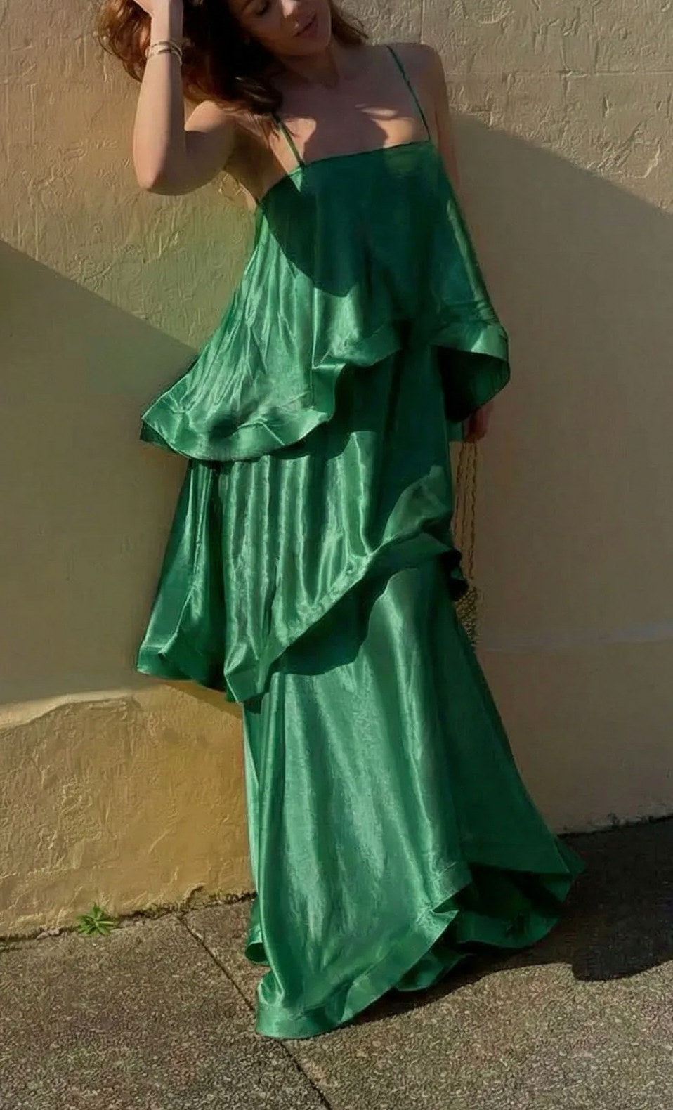 Satin Tiered Ruffle Maxi Dress