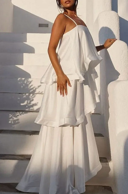 Satin Tiered Ruffle Maxi Dress