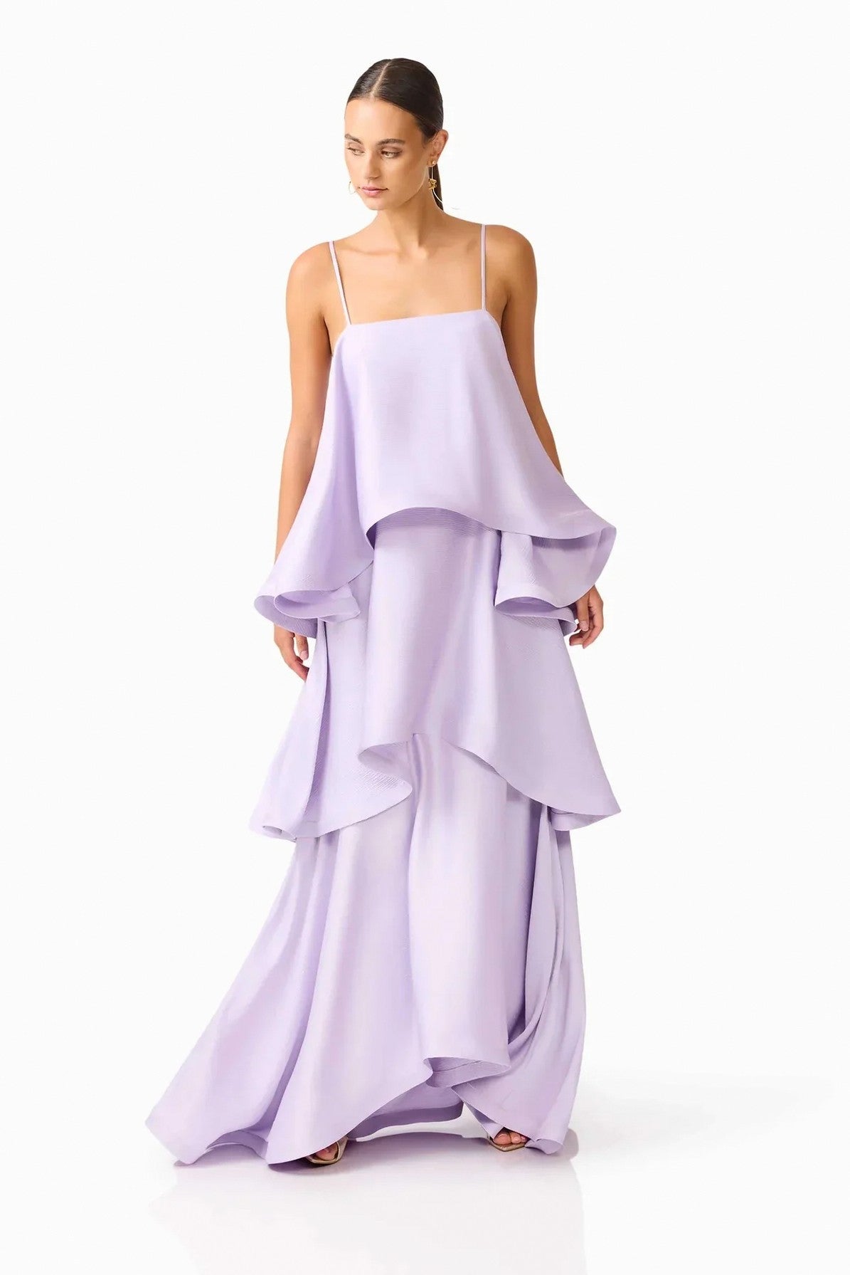Satin Tiered Ruffle Maxi Dress