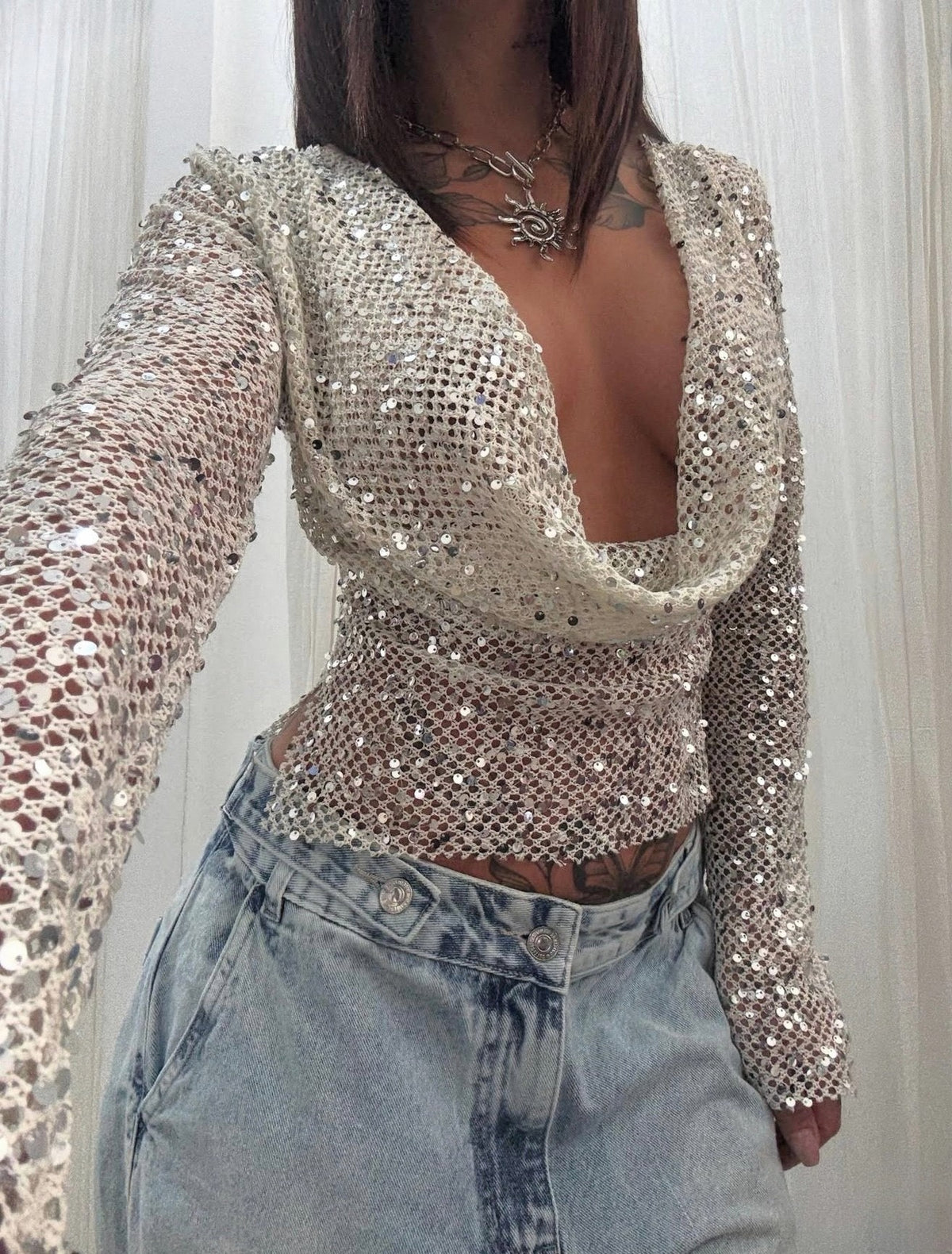 Sequin Long Sleeve Knit Top