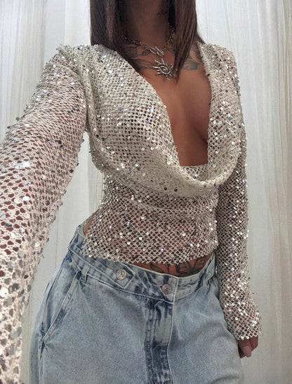 Sequin Long Sleeve Knit Top