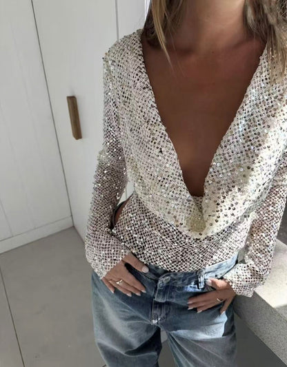 Sequin Long Sleeve Knit Top