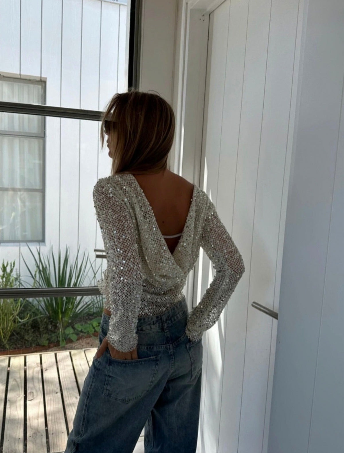 Sequin Long Sleeve Knit Top