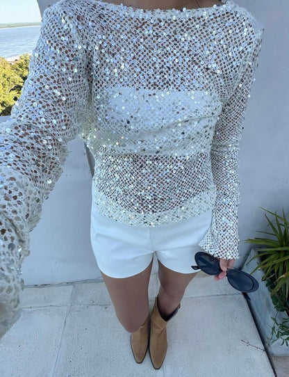 Sequin Long Sleeve Knit Top