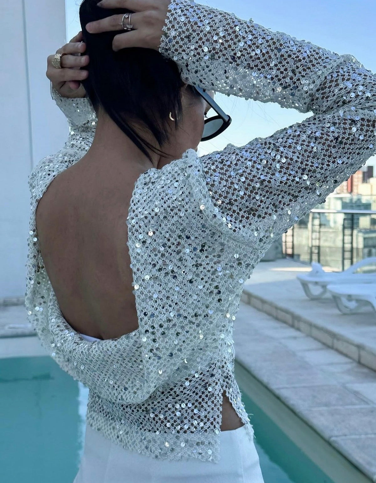 Sequin Long Sleeve Knit Top