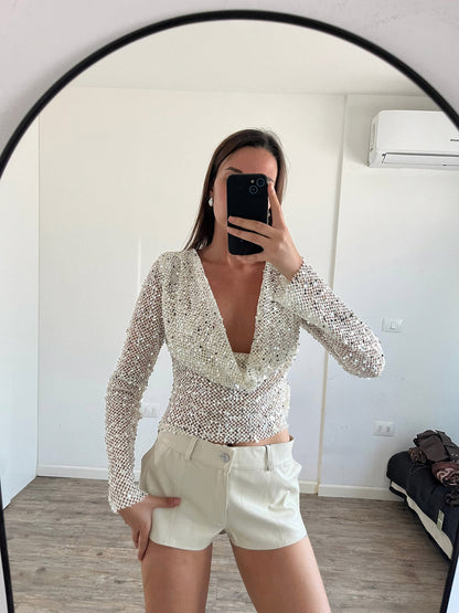Sequin Long Sleeve Knit Top