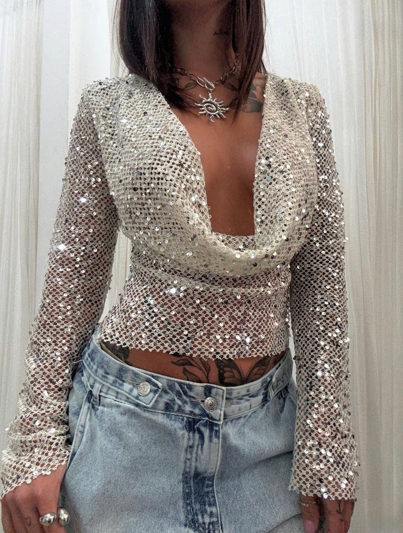 Sequin Long Sleeve Knit Top