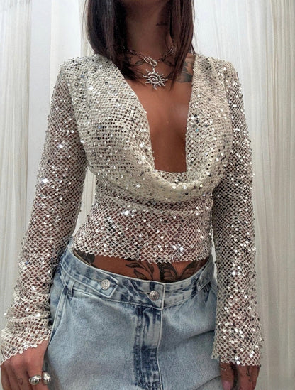 Sequin Long Sleeve Knit Top