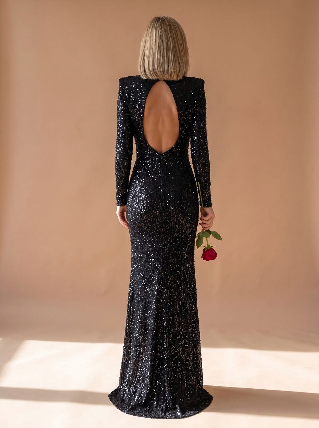 Sequin Long Sleeve Fitted Maxi Dress