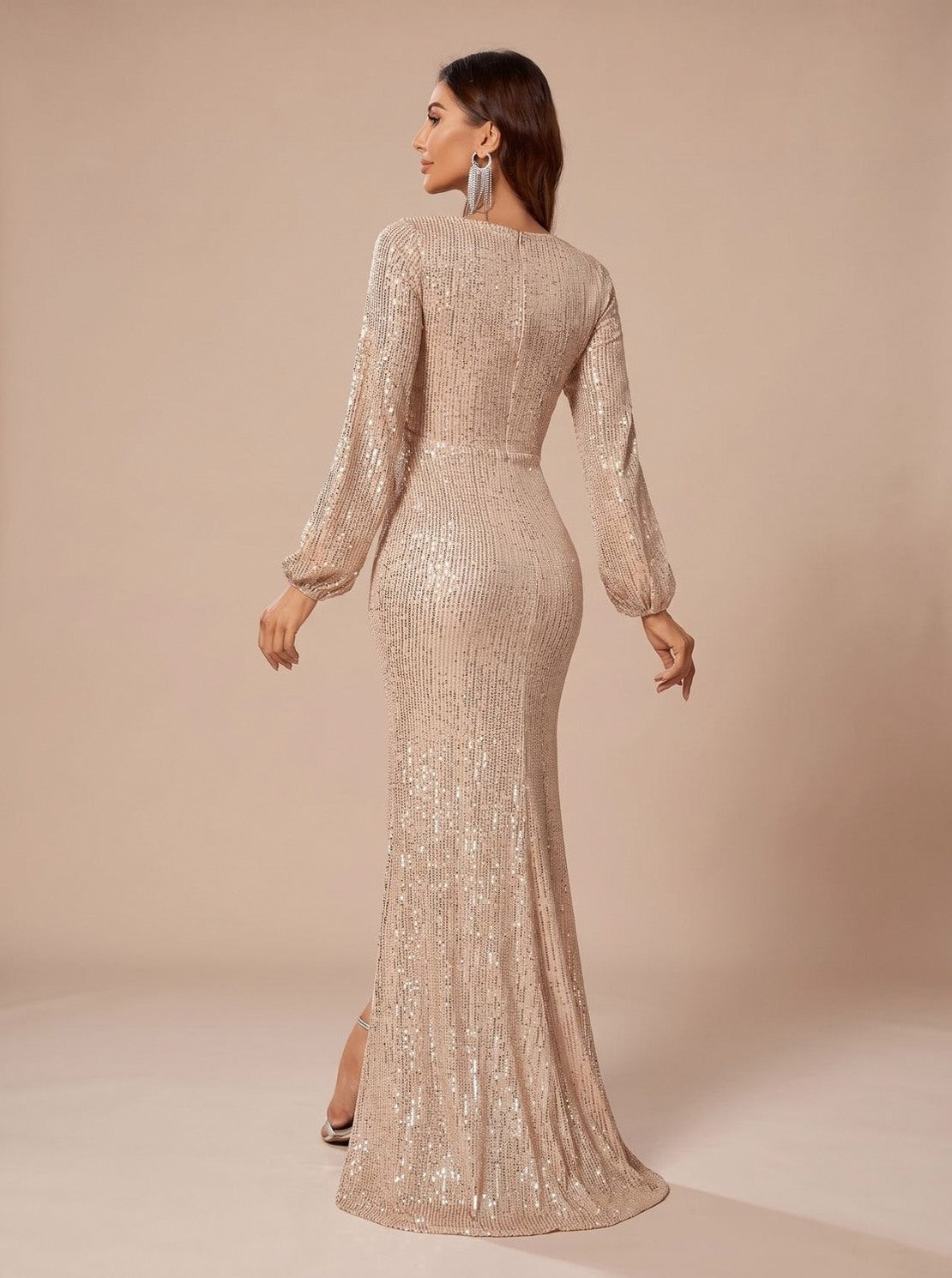 Sequin Long Sleeve Maxi Dress