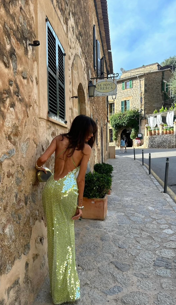 Sequin Scoop Neck Maxi Dress