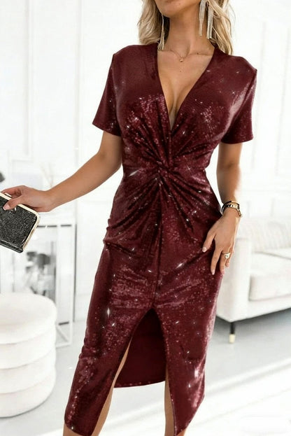 Sequin Twist Long Sleeve Midi Dress